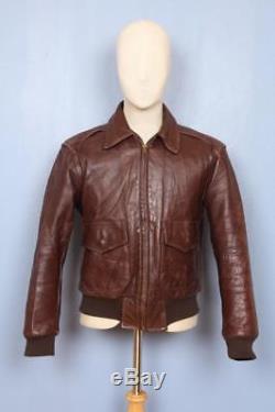 Stunning Vtg 40s Russet Brown HORSEHIDE Flight Motorcycle Leather Jacket Small