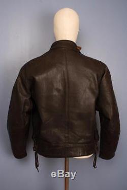 Stunning Vtg 50s SWEDISH Military TANKER Dispatch Leather Motorcycle Jacket M/L