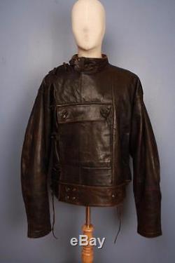 Stunning Vtg 50s SWEDISH Military TANKER Dispatch Leather Motorcycle Jacket XL