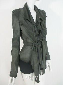 Stunning Women All Saints Damson Leather Jacket Draped Biker Grey Green 10 £295