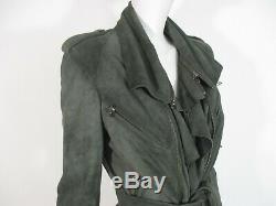 Stunning Women All Saints Damson Leather Jacket Draped Biker Grey Green 10 £295