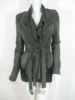 Stunning Women All Saints Damson Leather Jacket Draped Biker Grey Green 10 £295