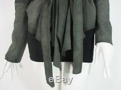 Stunning Women All Saints Damson Leather Jacket Draped Biker Grey Green 10 £295