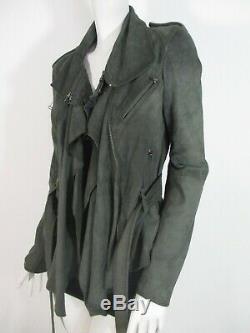 Stunning Women All Saints Damson Leather Jacket Draped Biker Grey Green 10 £295