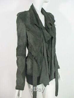 Stunning Women All Saints Damson Leather Jacket Draped Biker Grey Green 10 £295