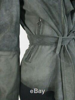 Stunning Women All Saints Damson Leather Jacket Draped Biker Grey Green 10 £295