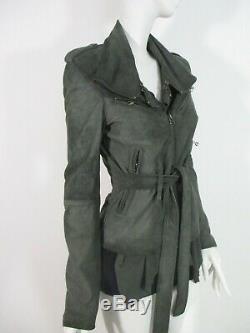 Stunning Women All Saints Damson Leather Jacket Draped Biker Grey Green 10 £295