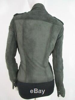 Stunning Women All Saints Damson Leather Jacket Draped Biker Grey Green 10 £295