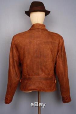 Superb Vtg 1930s Leather Half Belt Motorcycle Sports Jacket Large