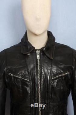 Superb Vtg SCHOTT Black Half Belt Leather Sports Motorcycle Jacket Size Small