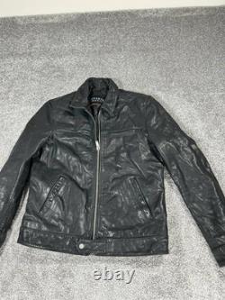 Superdry Leather Jacket Mens Large Black Motorcycle