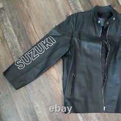 Suzuki Mens Motorcyle Leather Biker Jacket Size XL Black Embroidered Logo