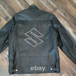 Suzuki Mens Motorcyle Leather Biker Jacket Size XL Black Embroidered Logo