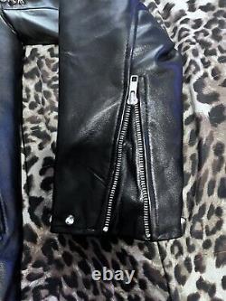 Sz L 46 chest lambskin leather jacket with studs and leopard lining punk punx