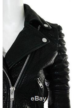 THE ARRIVALS Black Leather Ribbed Studded Collared Motorcycle Jacket Sz S