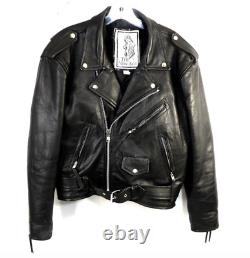 THE NEW AGE Brand Black Leather Motorcycle Jacket Moto 80's (Size 42) Vintage