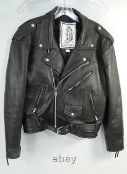 THE NEW AGE Brand Black Leather Motorcycle Jacket Moto 80's (Size 42) Vintage