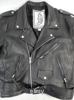 THE NEW AGE Brand Black Leather Motorcycle Jacket Moto 80's (Size 42) Vintage