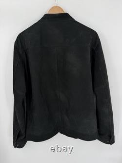 THURSDAY Black Suede Leather Biker Jacket Men's XL Athletic Fit Band Collar