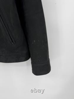 THURSDAY Black Suede Leather Biker Jacket Men's XL Athletic Fit Band Collar