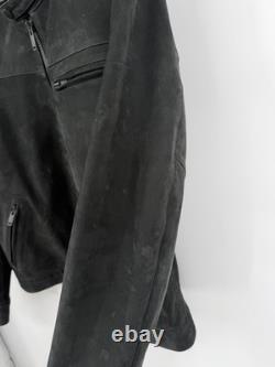 THURSDAY Black Suede Leather Biker Jacket Men's XL Athletic Fit Band Collar