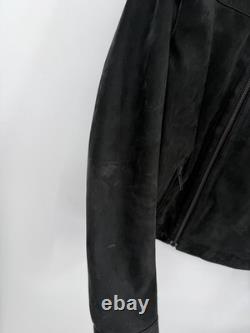 THURSDAY Black Suede Leather Biker Jacket Men's XL Athletic Fit Band Collar