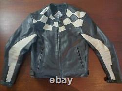 TRIUMPH Triple Connection Black White Checker Leather Armor jacket men's 42 US