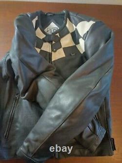 TRIUMPH Triple Connection Black White Checker Leather Armor jacket men's 42 US