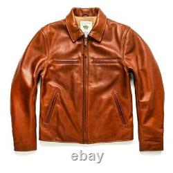 Taylor Stitch Whiskey Steerhide Leather Moto Jacket size Large L Thinsulate