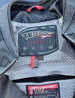 Teknic BLACK LEATHER Motorcycle Jacket size 42 Padded Mesh Vented TASC riding