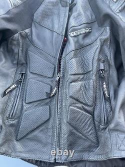 Teknic BLACK LEATHER Motorcycle Jacket size 42 Padded Mesh Vented TASC riding