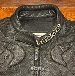 Teknic Black Padded Leather Motorcycle Motocross Racing Jacket Size 42/52