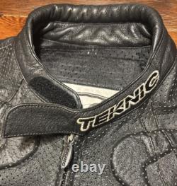Teknic Black Padded Leather Motorcycle Motocross Racing Jacket Size 42/52