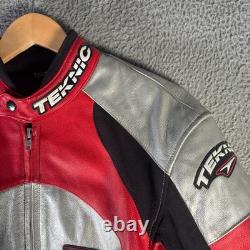 Teknic Leather Motorcycle Jacket Men's 40 Red Black Silver Racing Armor VTG