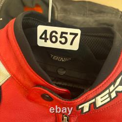 Teknic Leather Motorcycle Jacket Men's 40 Red Black Silver Racing Armor VTG