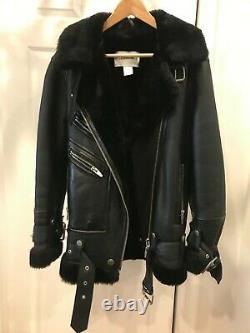 The Arrivals Moya III Black Leather Shearling Oversized Jacket Size XS