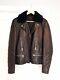 The Kooples Mens Black Leather Biker Jacket Shearling Collar Medium UK Rare