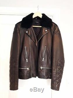 The Kooples Mens Black Leather Biker Jacket Shearling Collar Medium UK Rare