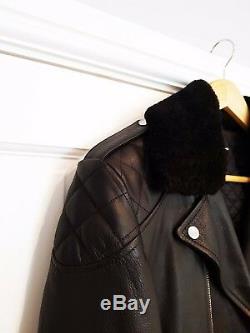 The Kooples Mens Black Leather Biker Jacket Shearling Collar Medium UK Rare