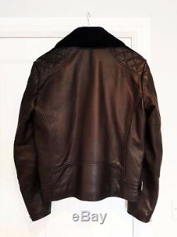 The Kooples Mens Black Leather Biker Jacket Shearling Collar Medium UK Rare