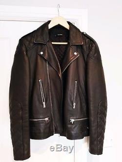 The Kooples Mens Black Leather Biker Jacket Shearling Collar Medium UK Rare