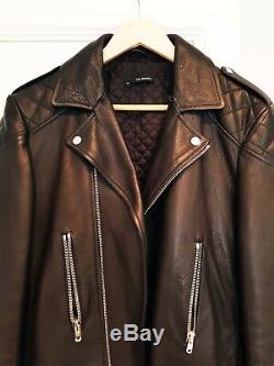 The Kooples Mens Black Leather Biker Jacket Shearling Collar Medium UK Rare