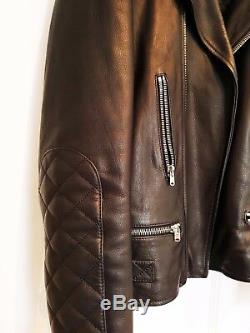 The Kooples Mens Black Leather Biker Jacket Shearling Collar Medium UK Rare