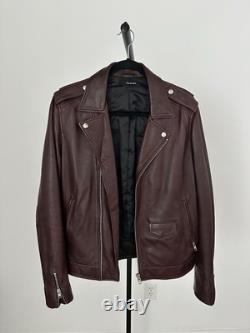 The Kooples Mens Small Leather Jacket Burgandy Motorcycle