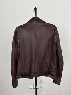 The Kooples Mens Small Leather Jacket Burgandy Motorcycle