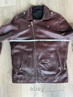 The Kooples Mens Small Leather Jacket Burgandy Motorcycle