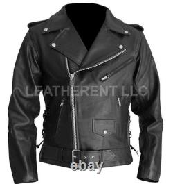 The Terminator Arnold Movie Inspired Men Black Leather Biker Motorcycle Jacket