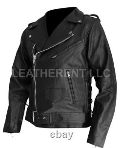 The Terminator Arnold Movie Inspired Men Black Leather Biker Motorcycle Jacket