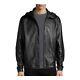 Theory Jacket Men's Byrn Sheepskin Leather Hooded Zip Up Black Size Medium