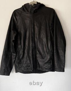 Theory Jacket Men's Byrn Sheepskin Leather Hooded Zip Up Black Size Medium